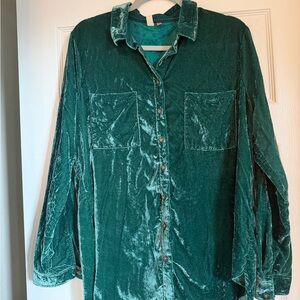 Anthropologie -Pilcro Green Velvet Shirt
